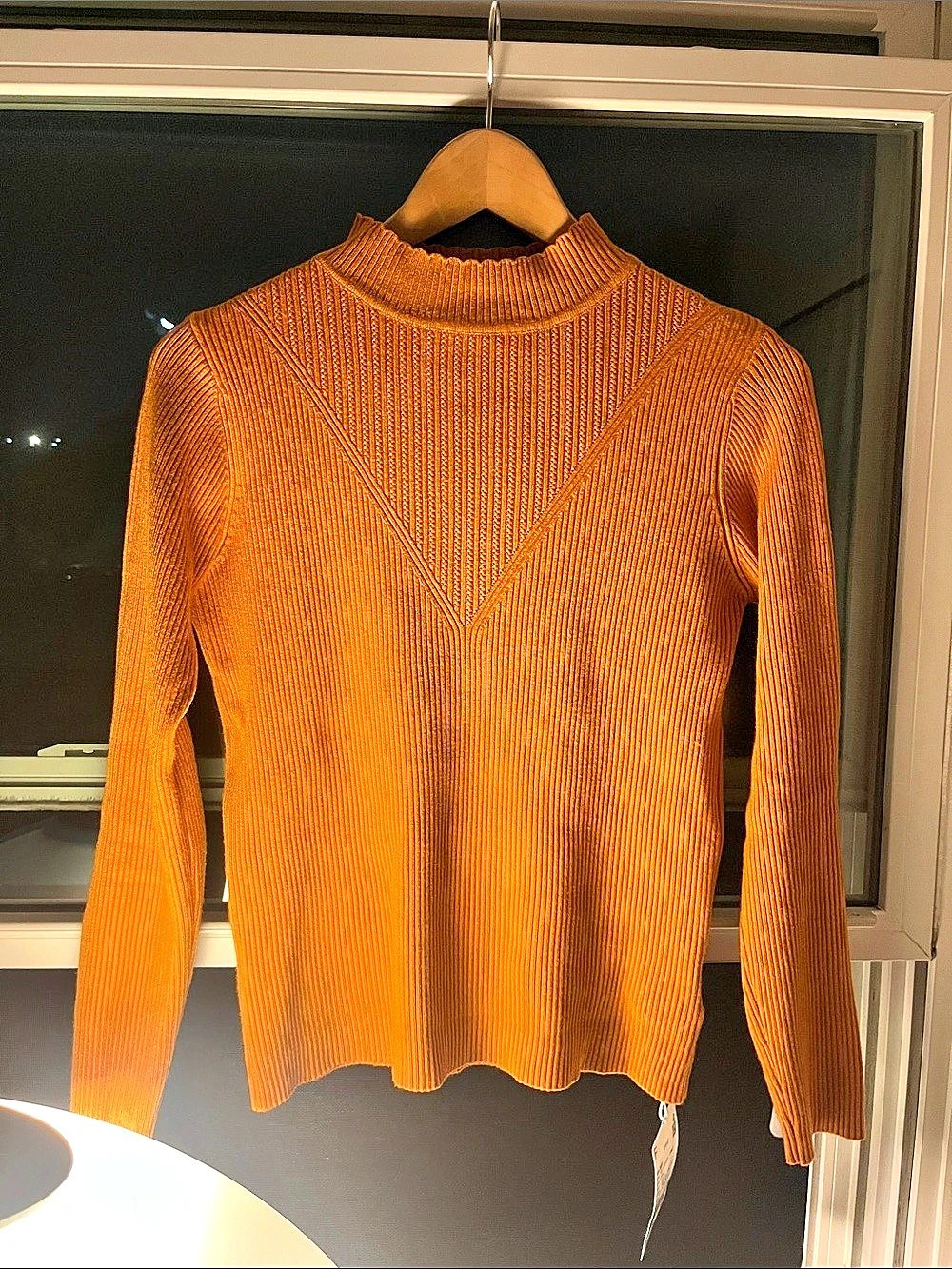 Ribbed Turtleneck Sweater in Rust Orange